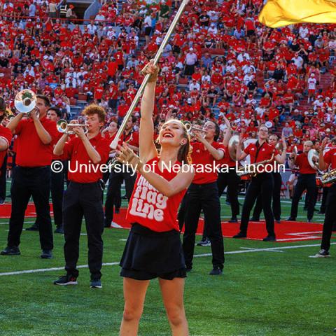 The Cornhusker Marching Band performs at the Nebraska vs Rutgers football game. Homecoming game. October 5, 2024. Photo by Kristen Labadie / University Communication.