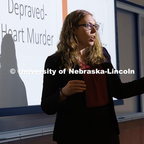 Assistant Professor Lori Hoetger teaching class. College of Law photoshoot. October 10, 2024. Photo by Craig Chandler / University Communication and Marketing.