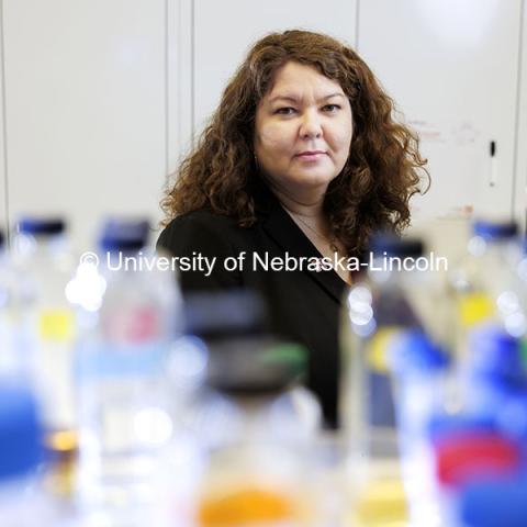 Nicole Buan, Professor in Biochemistry. Buan Laboratory in the Beadle Center. October 18, 2024. Photo by Craig Chandler / University Communication and Marketing.