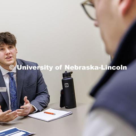 Sophomore Joe Idstein pitches his product at the Fall 2024 Center for Sales Role-Play Competition. November 15, 2024. Photo by Jordan Opp / University Communication and Marketing.