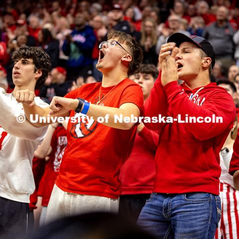 Fans cheer for the Huskers at the Nebraska vs. Minnesota volleyball game. November 14, 2024. Photo by Kristen Labadie / University Communication.