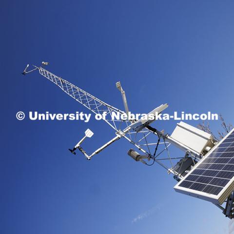 A Nebraska Mesonet weather station on east campus. December 10, 2024. Photo by Craig Chandler / University Communication.