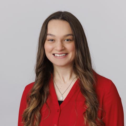 Studio portrait of Lorelei Dalton. New Student Enrollment Orientation Leaders. December 13, 2024. Photo by Craig Chandler / University Communication and Marketing.